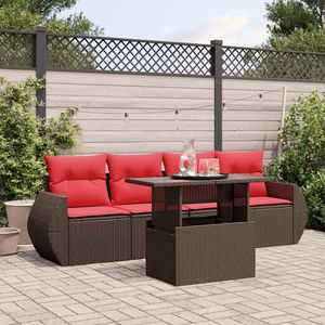 Ensemble de canapés de jardin en polyrotin marron 5 pièces avec coussins - Product Image 1