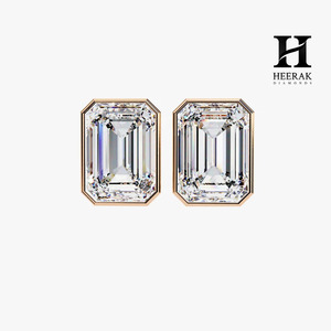 IGI Certified Lab Grown Diamond <b>Emerald</b> Cut <b>Stud</b> <b>Earrings</b> 14K 18K Solid White Gold Bezel Set Solitaire Diamond <b>Earrings</b> - Product Image 1
