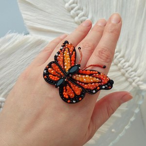 Hand-Embroidered Blue Beaded Butterfly Charm Keychain, <b>Crystal</b> Bag Accessory - Product Image 3