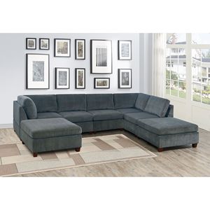 Moderno 7 pz grigio ciniglia U-sezionale modulare 2x angolo cuneo 3x poltrone senza braccia 2x Ottoman compensato 7 pz Set soggiorno divani - Product Image 1