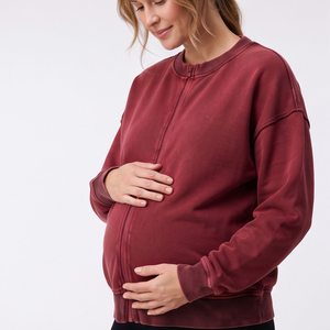 High Quality Zipper Maternity Jacket Women Crew Neck <b>Nursing</b> Breastfeeding Jackets Ladies 100% Cotton Maternity Bomber Jackets - Product Image 4
