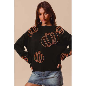 Women's Halloween Thanksgiving Pumpkin Embroidered Sweater so <b>ME</b> Design - Product Image 4