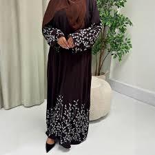 Abaya Bordada con Hojas Descendentes, Vestido Largo Musulmán para Mujer, OEM, Prenda Tradicional Personalizada, Abaya Bordada de Dubái 2026 - Product Image 1