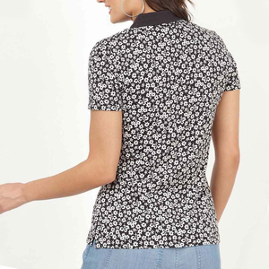 Camiseta polo de manga corta con estampado floral para mujer, top informal de algodón tejido, longitud regular, camisetas polo informales para mujer en venta - Product Image 3