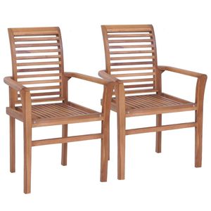 Chaises de salle à manger en bois de teck massif avec coussins noirs, ensemble de 2 pièces - Product Image 3