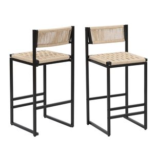 Style B Noir et Blanc Crème – Lot de 2 Tabourets de Bar Tressés avec Dossier, Chaises de Salle à Manger en Corde de Papier pour Îlot de Cuisine - Product Image 4