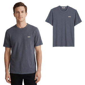 T-shirts en coton à col rond pour hommes, logo brodé minimaliste, coupe classique, production sous marque privée - Product Image 1