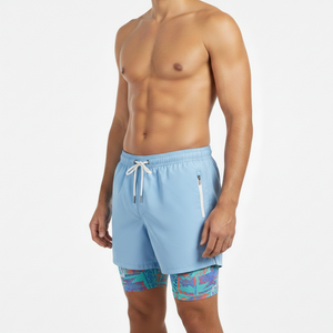 กางเกงชายหาดแบบซับลิเมชั่นสั่งทำพิเศษ 2 in 1 กางเกงว่ายน้ำผู้ชายพร้อมกางเกงเลกกิ้งซับในแบบรัดรูป แฟชั่นทันสมัย แห้งเร็ว - Product Image 1