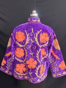 Purple Velvet Suzani <b>Embroidered</b> <b>Jacket</b> Floral Suzani Coat <b>Women</b> Boho Open Front Winter Short Kimono Ethnic Party <b>Jacket</b> - Product Image 3
