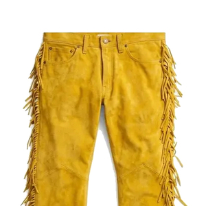 Pantalon en cuir pour homme, style western, en cuir de vachette véritable, coupe droite et taille mi-haute, grammage lourd, respirant, avec logo et taille personnalisables - Product Image 4