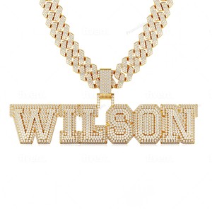 Stylish Custom Gold Plated VVS Moissanite Iced Out Trendy <b>Name</b> Pendant Necklaces Hip Hop Style for Men & Unisex <b>Chain</b> Necklaces - Product Image 1