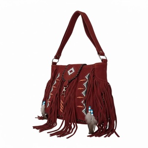 Premium Genuine Leather Fringe Handbag for Women – Vintage Boho Style Shoulder <b>Bag</b> with Tassels & <b>Studded</b> Detail - Product Image 2