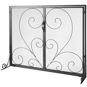 1 Panel Sturdy Iron Mesh Fireplace Screen 39\"L X 31.6\"H Spark <b>Guard</b> Cover Free Standing <b>Fire</b> Fence Grate for Living Room - Product Image 1