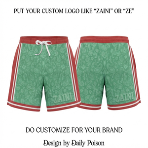 Shorts en maille polyester premium 220 GSM, beige et blanc avec empiècements contrastants, logo personnalisé par sublimation, OEM. - Product Image 6