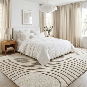 Tapis en laine/coton tufté fait main exclusif, design vague moderne, effet 3D, poils moyens, support en latex fin de luxe, tapis sur mesure - Product Image 3