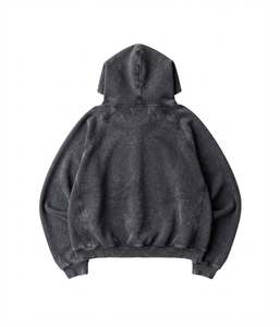 Sudadera con Capucha Extra Grande para Hombre, Transpirable, de Felpa, Color Carbón Sólido, Lavada, de Poliéster/Algodón, Estilo Vintage, Casual, con Capucha, Manga Regular, Impermeable - Product Image 3