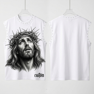 เสื้อกล้ามทรงบ็อกซี่พิมพ์ลายกราฟิกตามสั่ง สตรีทแวร์ ผ้าเจอร์ซีย์คอตตอน 100% 300GSM ประดับคริสตัล สำหรับทุกเพศ - Product Image 3
