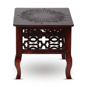 Brown Gold Wooden <b>Stool</b> with Brass <b>Work</b> Elegant Handcrafted Design - Product Image 5