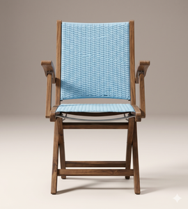 Chaise pliante moderne d'extérieur en bois bleu clair, chaise de bistrot en osier pour jardin et terrasse, chaise de plage en teck de qualité supérieure - Product Image 2