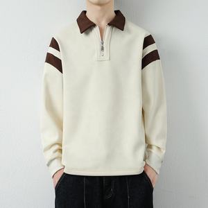 Haute qualité 65% coton 35% Polyester à manches longues couleur bloquant Golf Polo Smart décontracté contraste col sweat pour hommes - Product Image 5