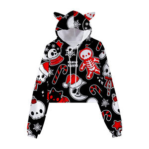 Nuevo Diseño Sudadera con Capucha de Orejas de Gato y Estampado Invernal, Estilo Crop Top, Envío Directo, 220g, Capa de Aire, Sublimación para Mujer - Product Image 3