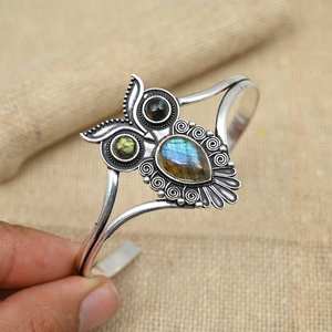 Bracelet manchette en argent 925 avec labradorite, magnifique pierre précieuse, fait main, cadeau de mariage, bijoux - Product Image 4