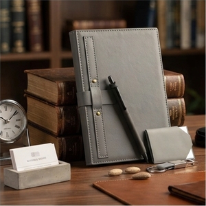 Grey Leatherette A5 Executive <b>Notebook</b> Gift <b>Set</b> With Pen Keychain Card Holder Custom Logo Office Use - Product Image 4