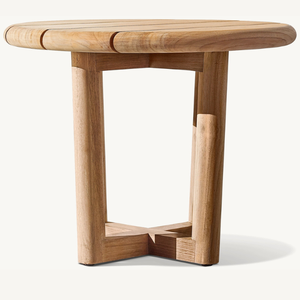 Modern Round Teak Coffee <b>Table</b> with Durable Eco-Friendly Wood for Terrace or Living Room Use - Product Image 4
