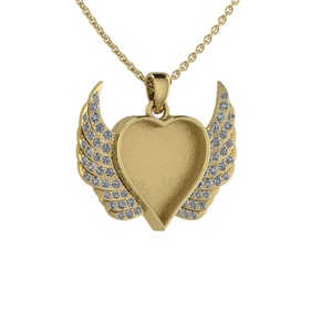 Colgante de Corazón con Alas de Plata 925 Genuina, el Más Vendido, para Joyería de Recuerdo, 26x24mm, con Engaste de Bisel para Piedra, Proveedor de Gemas y Resina - Product Image 1