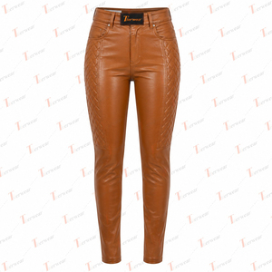 Pantalon crayon taille haute en similicuir matelassé avec ceinture pour femme, coupe skinny, longueur intégrale, style moto, collection automne - Product Image 4