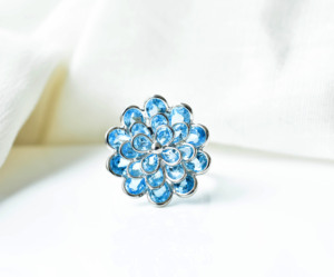Grand Veridian Petal Swiss Blue Topaz Triple-Tiered Floral Masterpiece <b>Ring</b> in 925 Sterling Silver - Product Image 1