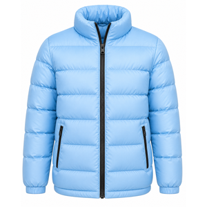 Wholesale Men's Olive Green Winter Puffer <b>Jacket</b> Solid Color Windproof Stand Collar Zipper Closure Casual Regular Fit Outerwear - Product Image 6