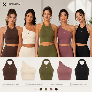 X Sports City – Haut de yoga asymétrique à col halter et épaule unique pour femme, couleur unie, sans couture, respirant, léger, avec empiècement avant - Product Image 1