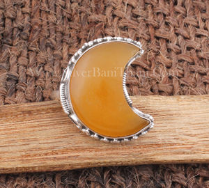 Bague vintage en jade jaune demi-lune, argent sterling 925, style rétro bohème, bande à pois, bijoux de mariage pour femmes - Product Image 5