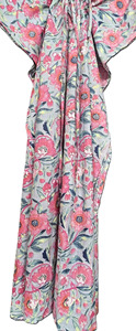Vestido Kaftán Floral de Algodón, Hecho a Mano, con Estampado Flocado, Ecológico, Midi, Cuello en V, Informal, Apto para Embarazadas, Ropa de Estar por Casa, Regalo para Ella - Product Image 1