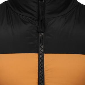 Men's Black And <b>Brown</b> Stand Collar Padded <b>Vest</b> With Zipper Closure Windproof Casual Winter Outerwear - Product Image 3
