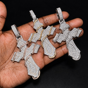 Iced Two Tone Thorn <b>Cross</b> Pendant <b>Necklace</b> <b>Men</b> Hip Hop CZ Moissanite <b>Silver</b> Gold Plated Religious Jewelry Charm Gift - Product Image 1