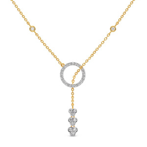 Circle Cascade Floral Diamond <b>Necklace</b> with Triple Blossom Drop and <b>Delicate</b> Station Chain Design - Product Image 1