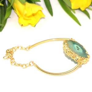 Pulsera de Cristal Curativo con Cadena Ajustable Chapada en Oro de 18K, Estilo Bohemio Vintage, con Cuarzo Solar Natural y Latón - Product Image 2