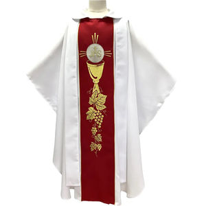 Casulla de Tela Jacquard Semigótica Blanca con Banda Dorada 2026, Casulla Bordada de Alta Calidad con Diseño Nuevo Hecho a Medida - Product Image 5