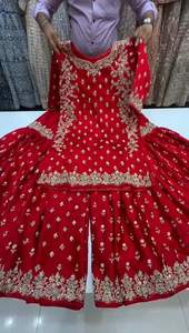 Conjunto Sharara de diseño indio-pakistaní, hermoso y elegante, en tela de seda Chinon, para fiestas, bodas, uso tradicional y casual. - Product Image 2