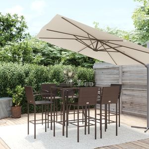 Conjunto de Bar para Jardín en Ratán PE Marrón, Acero con Recubrimiento en Polvo y Vidrio Templado - Muebles de Patio Elegantes - Product Image 1