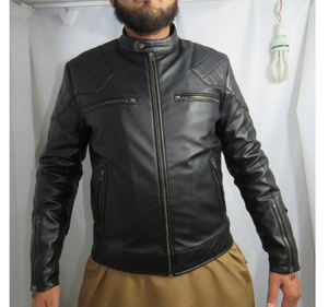Veste de moto en cuir de vachette véritable de qualité supérieure, épaules matelassées sur mesure, imperméable, coupe ajustée, unisexe, design hiver. - Product Image 3