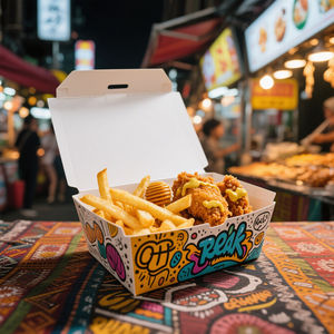 Emballage alimentaire jetable biodégradable et écologique personnalisé, emballage en papier pour frites, poulet, restauration rapide - Product Image 6