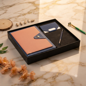 Ensemble cadeau Aurelux Premium : agenda relié en jute bleu pêche, porte-cartes, stylo, bloc-notes élégant 192 pages, professionnel, pour entreprise - Product Image 5