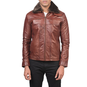 Veste bomber de moto Nayab Industries unisexe en cuir véritable marron, col rabattu, imperméable, coupe-vent, respirante, hiver - Product Image 6