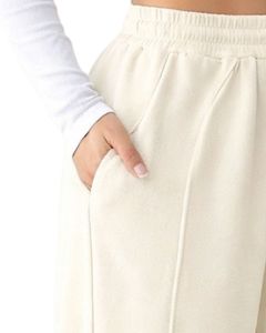 Customized <b>White</b> Women Wide Leg Fleece Sweatpants Elastic Waist Drawstring Casual Loose Fit Jogger Trousers Soft Lounge Wear - Product Image 3