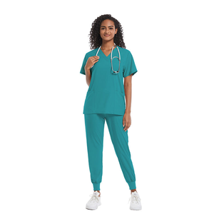Tenues Médicales Tendance d'Été pour Femmes et Hommes – Ensembles Blouse et Pantalon d'Infirmière Col V Extensibles dans les 4 Sens en Polyester Spandex Tissé - Product Image 3