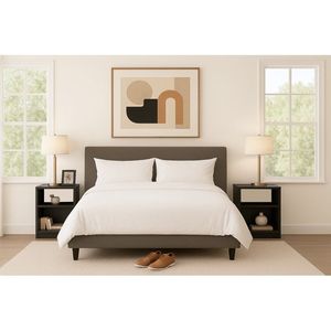 Modern <b>Oak</b> Nightstand Set of 2 Black Assembled <b>Bedside</b> <b>Cabinet</b> - Product Image 3