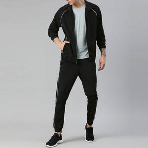 Chándal Negro para Hombre, Manga Larga, Cierre de Cremallera, Bolsillos Laterales, Corte Regular, Ropa Deportiva de Otoño, Diseño Sólido, Poliéster Transpirable - Product Image 3